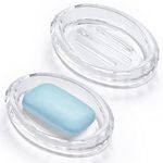 VB Creation 2-Pack Glass Bar Soap Dish, Sponge Holder Case, Decorative Soap Saver Tray for Shower, Bathtub, Bathroom Sink, Kitchen Sink (Oval)