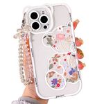 NITITOP Compatible for iPhone 13 Pro Max Case Clear Cute Flower Floral Bear for Girls Women Pattern with Bear Ears Soft TPU Shockproof Protective Girly Cover-Bear