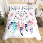 Dreamcatcher Duvet Cover Boho Dream Catcher Bedding Set Bohemian Style Comforter Cover for Girls Children Women Bedroom Decor Floral Flowers Hippie Feather Bedspread Cover Twin Size 2Pcs