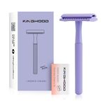 Kinghood Double Edge Safety Razor for Men & Women, Eco Friendly Single Blade Razor for Body & Face, Zero Waste Reusable Razor, Metal Handle One Blade Razor with 10 Blades (Light Purple)