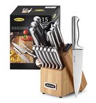 McCook MC19 Knife Sets,15 Pieces German Stainless Steel Knife Block Sets with Built-in Sharpener