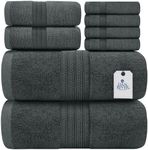 DAN RIVER 100% Ring Spun Cotton 8-Piece Towel Set, Grey, 2 Bath Towels, 2 Hand Towels and 4 Washcloths, 550 GSM - Soft, Absorbent Cotton Towels for Bathroom, Spa, and Gym