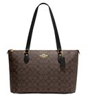 COACH Women's Gallery Leather Tote, Brown/Black, Brown/Black, Large