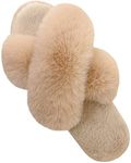 Parlovable Women's Fuzzy Slippers Comfy Cross Band House Shoes Memory Foam Open Toe Indoor Gifts for Ladies Camel 5-6