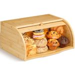 Golden Nature Bamboo Bread Box for Kitchen Countertop, Large Wooden Food Keeper W/Rolling Lid, Vintage Storage Bin for Bagels, Muffins, Cupcakes & Cookies