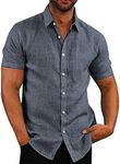 COOFANDY Men's Casual Button Down Shirts Short Sleeve Linen Shirts Summer Beach Dress Shirt