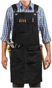 Moslyn Luxury Waxed Canvas Shop Apron Heavy Duty Work Apron for Men & Women with Pocket & Cross-Back Straps Adjustable Tool Apron (Black)