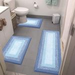 Bsmathom Microfiber Bathroom Rugs Sets 3 Piece, Non-Slip Absorbent Bath Mats, Soft Shaggy Bathroom Rugs with U-Shaped Toilet Rug Machine Washable Bath Rugs, Light Blue