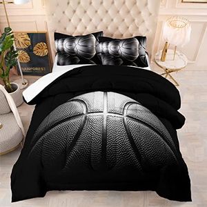 Tailor Shop Twin Size Basketball Comforter Set for Boys Kids Teens Ultra Soft Microfiber Sports Theme Black and Gray Basketball Bedding Sets with 1 Comforter and 1 Pillowcase…