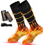 Rasfalo Heated Socks for Men Women, Rechargeable Heated Socks with 4000mAh Battery 3 Heating Levels, Electric Socks Thermal Foot Warmer Socks for Winter Outdoor Sports, Camping, Hunting Black