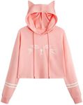 SweatyRocks Women's Long Sleeve Hoodie Crop Top Cat Print Pullover Sweatshirt Pink Color XL