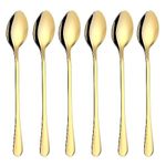 6PCS Latte Spoons Long Handle 19.5cm Gold Teaspoons for Iced Coffee/Tea, Stainless Steel Coffee Spoons for Hot/Cool Drinking, Cake & Dessert & Ice Cream Spoons