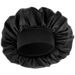 WLLHYF Silk Bonnet for Men, Satin Bonnet Single Layer Elastic Band Silk Sleep Cap Black Soft Adjustable Hair Cap Hair Wrap Large Bonnets for Women Sleeping
