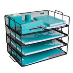 Stackable Paper Tray Desk Organizer – 4 Tier Metal Mesh Letter Organizers for Business, Home, School, Stores and More, Organize Files, Folders, Letters, Paper, Binders