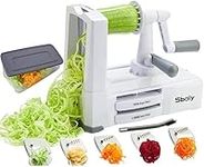 Sboly 5 Blades Vegetable Spiralizer Slicer Heavy Duty Salad Spiral Slicer with Suction Pad for Safe& Secure Operation, Zucchini Noodle Pasta Spaghetti Maker with Extra Blade Caddy, Container, Brush