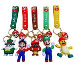 Mallexo Rubber 3D Cute Keychain For Men And Women Sets Of 4Pcs With Hook Super Mario And Keyrings Set For School Bags, Bike, Car Birthday Gifts Keychain For Kids And Adults Birthday Gifts,Multicolor