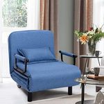 CASART. Folding Sofa Bed, 3-in-1 Convertible Recliner Chair with Pillow and Caster, Indoor Single Sleeper Guest Bed Lounge Futon Couch for Home Office Bedroom Living Room (Blue)