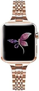 Secbolt Stainless Steel Slim Bands Compatible with Apple Watch 38mm 40mm 41mm iWatch Series 9/8/7/6/5/4/3/2/1/SE, Thin Bracelet for Women, Rose Gold