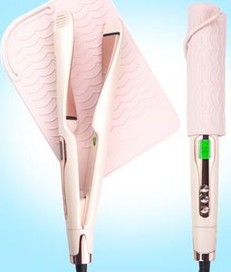 ANGENIL Pro Twist Flat Iron 1 Inch, Round Pink Dual Voltage Hair Straightener and Curler 2 in 1, Tourmaline Ceramic Ionic Hair Curler with Anti-Scalding Silicone Mat Pad, 30s Fast Heating, LCD Display