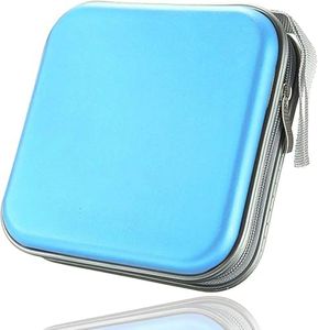 CD Case, 40 Capacity CD DVD Storage Hard Plastic DVD CD Wallet Holder Organizer for Car DVD CD Protector (Blue)