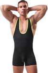 sandbank Men's Mankini Bodysuit Jockstrap Sexy Jacquard Boxer Underwear Wrestling Singlet Jockstrap Bodysuit Active Underwear (S,Black)