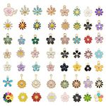 JJGQAZ 20Pair Random Mixed Daisy Sun Flowers Charm Cherry Blossom Plum Flower Charm Enamel Plated Pendant for Necklace Bracelet Earring Jewelry DIY Making Findings