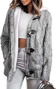Sidefeel Women's Button Up Cardigan Hooded Sweater Coat Winter Outwear with Pockets X-Large White Grey