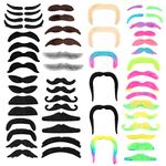 Sibba 54 PCS Fake Beard Halloween Mustaches for Aldult, 18 Styles Fake Beard Facial Mustaches Decorations Funny Hair Eyebrow Self Adhesive Disguise Novelty Fiesta Festival Party Costume Photo