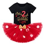 2nd Birthday Outfit for Toddler Girl Cake Smash First My Second Birthday Clothes for Baby Girls Polka Dots Two Romper Mini Tutu Skirt Dress Mouse Party Supplies Headband Princess Outfits Black 2T