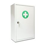 Wall Mounted Medicine Cabinet Large White Green Plus Mark, Lockable Medication Cabinet, Emergency Kit Box & First Aid Kit for Home, School & Office