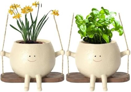 e-YiHESZ Swing Face Planter Pot Hanging Resin Flower Head Planters for Indoor Outdoor Plants Succulent Pots for String of Pearls Plant Live Gift Ideals for Mother, Christmas (2 Packs)