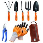 Anandi Green's Metal Agriculture Gardening Tools Kit - 8 Pcs (Cultivator, Fork, Big and Small Trowels, Weeder, Gloves, Pruner Cutter with Tools Bag) Tools Set for Home Indoor and Outdoor Gardening