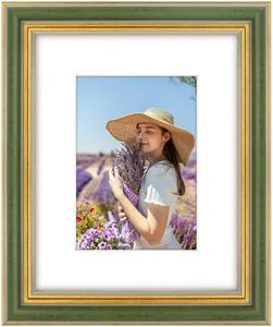 Golden State Art, 8x10 Picture Frame for 5x7 Photo with mat or Without Mat, Real Glass For Wall Mounting and Table Top Horizontally or Vertically (Green Gold, 1 Pack)