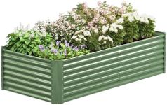 FRIZIONE 8FT(L)×4FT(W)×2FT(H) Galvanized Raised Garden Bed Outdoor for Flower, Garden Planter Box for Vegetable, Metal Raised Garden Beds for Herb, Succulent, Light Green