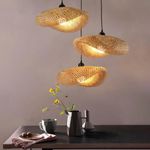 Boho Pendant Light Fixture Ceiling 3 Lights E27 Boho Basket Hanging Lamp 220V Bamboo Woven Chandelier Rattan Chandelier Light Fixture for Bedroom Kitchen Island Farmhouse Living Room Home