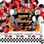 90 Pieces Race Car Birthday Decorations - Happy Birthday Race Car Backdrop Racing Car Balloon Garland Kit and Racing Car Tablecover for Let's Go Racing Happy Birthday Party Supplies