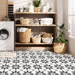 MORCART Peel and Stick Floor Tiles, Waterproof Removable Stick-on Floor Tiles, Self-Adhesive Vinyl Flooring for Bathroom, Kitchen, Entryway, Easy Home DIY (20x20cm, 10 Sheets, Charcoal)