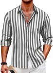 COOFANDY Men's Summer Shirts Long Sleeve Button Up Shirts Casual Linen Shirt Cuban Guayabera Shirts Black Stripe