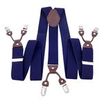 Panegy Men's Vintage Formal Suspenders with 6 Strong Clips Clip On Y Shape Wide Leather Braces Blue