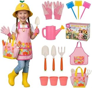 Kids Gardening Outdoor Tools Set with Adorable Sun Protective Hat & Bunny Apron, Carrot-Shaped Shovel Rake Trowel, Garden Kit for Toddlers Ages 3-8, Spring Birthday Gift