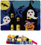 DL-YTG Latch Hook Kits Rug Halloween Haunted House Crochet Yarn Cushion Colour Pre-Printed Canvas Cover Rug Needlework DIY Hook and Latch Kit Christmas Home Decoration 52x38cm/20 X15inch