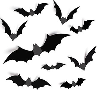 Halloween Decorations Bats Wall Decor Halloween Party Decorations Indoor Outdoor Halloween Decor Supplies, 64 Pcs Reusable PVC 3D Black Bats Stickers for Creepy Home Bathroom Decor