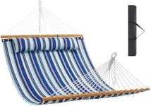 VEVOR Double Quilted Fabric Hammock, 12 FT Double Hammock with Hardwood Spreader Bars, 2 Person Quilted Hammock with Detachable Pillow and Chains for Camping Outdoor Patio Yard Beach, 480 lbs Capacity