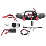 RC Car Front Bumper with Winch, Aluminum Alloy Front Bumper with Winch Wireless Remote Controller for RC Car Crawler Upgrade Part