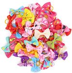 50 Pcs Assorted Dog Hair Bows with Elastic Rubber Bands,Cute Patterns Hair Grooming Accessories for Small Dog Cat Puppy