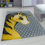 Bravich Kids Nursery Rug Extra Large Yellow/Grey/White Unicorn Design Pastel Colours Super Soft Thick Anti-Allergic Children's Bedroom Nursery Area Rug 160x230 cm (5ft3 x 7ft7)