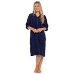 Daisy Dreamer Women's Terry Zip Through Robe 100% Cotton Towelling Dressing Gown Ladies Bath Robes, Navy 16-18