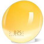 Sunrise Alarm Clocks, Wake Up Light with Sunrise Sunset Simulation Dual Alarms Bedside Night Lamps Snooze Function FM Radio 8 Natural Sound 7 Colorful Atmosphere 7 Aurora Light USB Charging Port