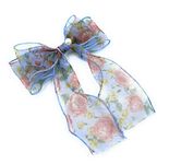 Fairytale Elegant Floral Printed Big Bow Fascinator Hair Clip Hair Pin For Kids/Girls. (Blue)