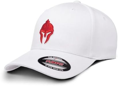 Dion Wear Men's Baseball Cap Spartan Warrior, Mid Profile, White Hat with Red, Large/X-Large